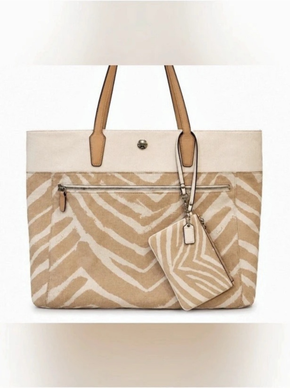 Coach Park Metro Zebra Tote in camel Brown & White